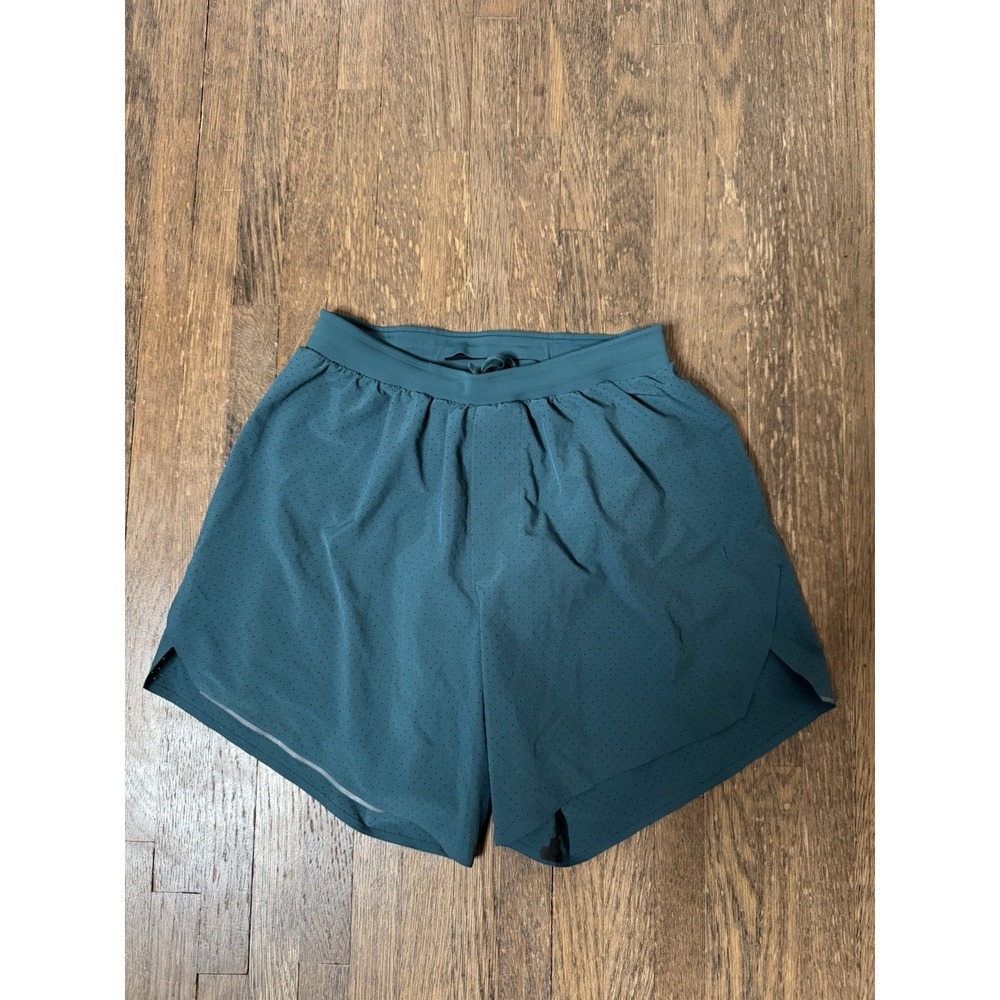 Lululemon Womens XS Perforated Running Shorts Teal Green Reflective Lined Gym